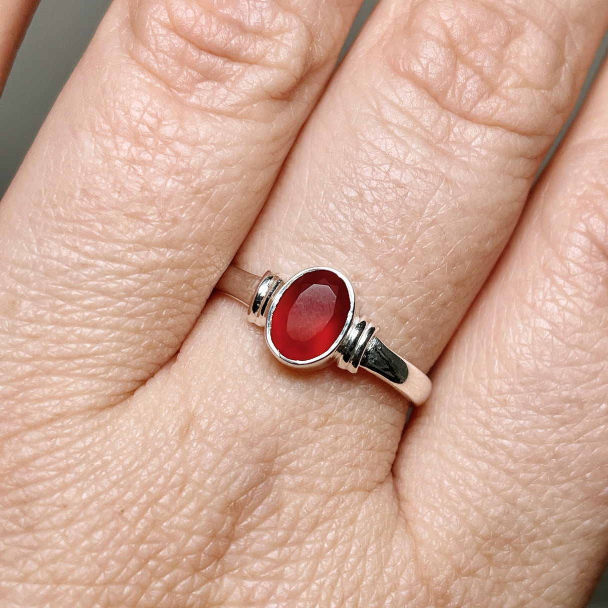 Carnelian Oval Faceted Stone in a Decorative Setting R4831