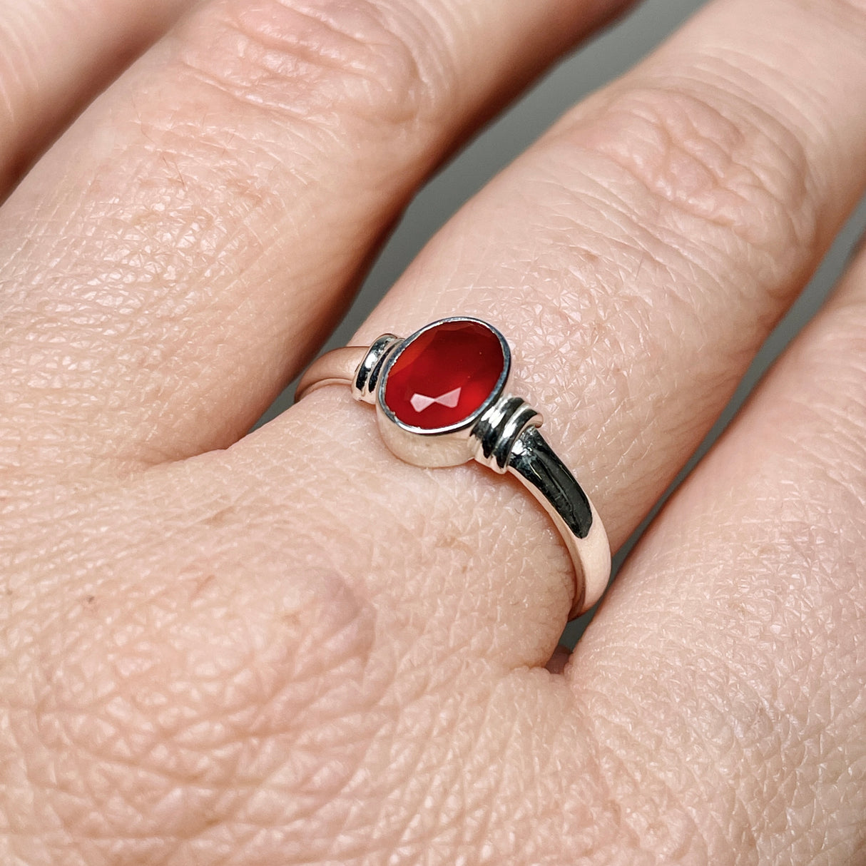 Carnelian Oval Faceted Stone in a Decorative Setting R4831