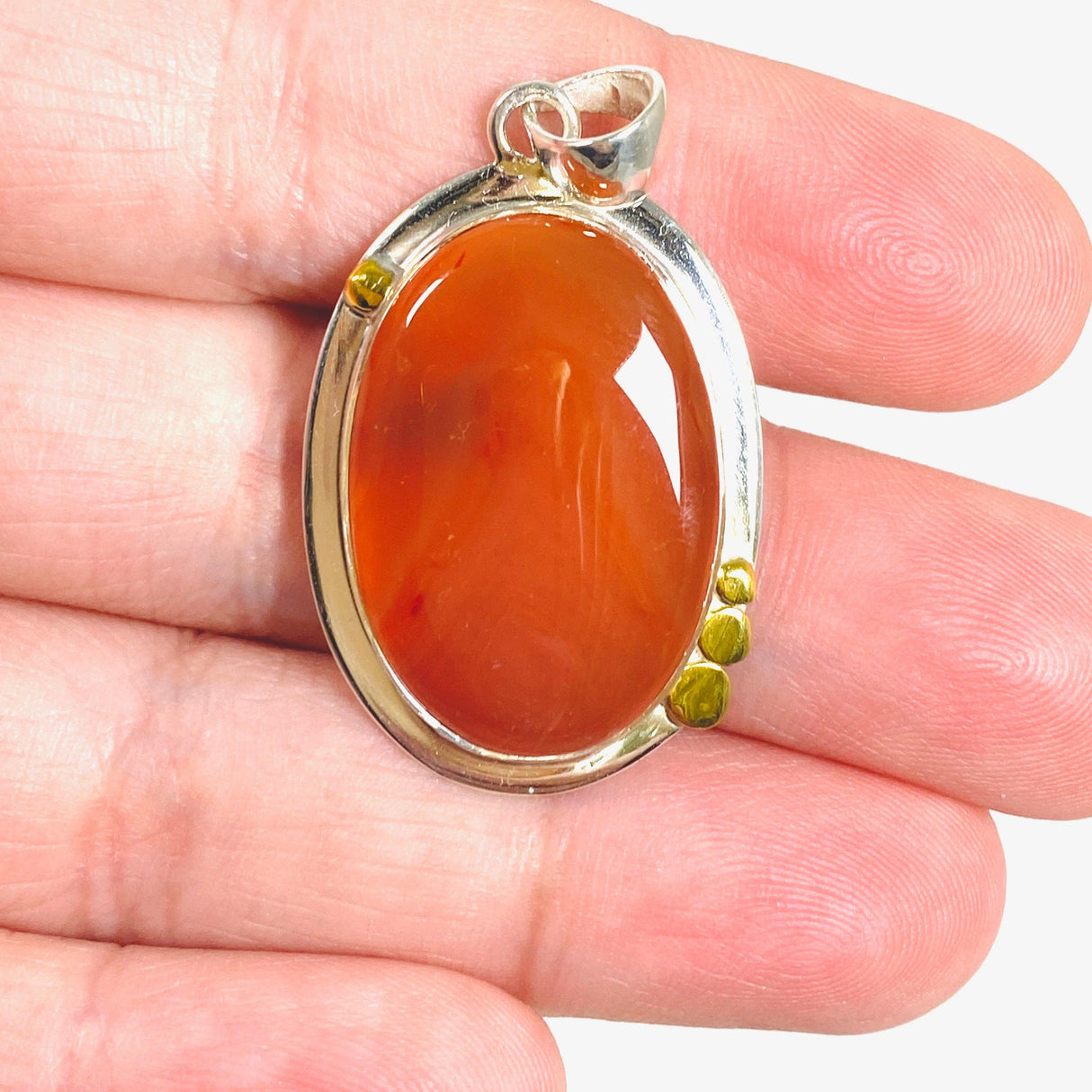 Carnelian oval pendant with gold detailing KPGJ3678 - Nature's Magick