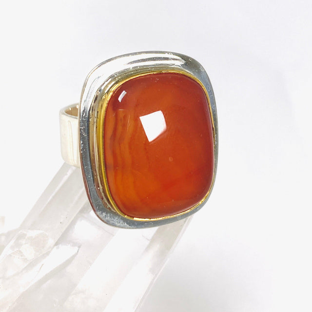 Carnelian rectangular ring with gold detailing s.9 KRGJ2866 - Nature's Magick