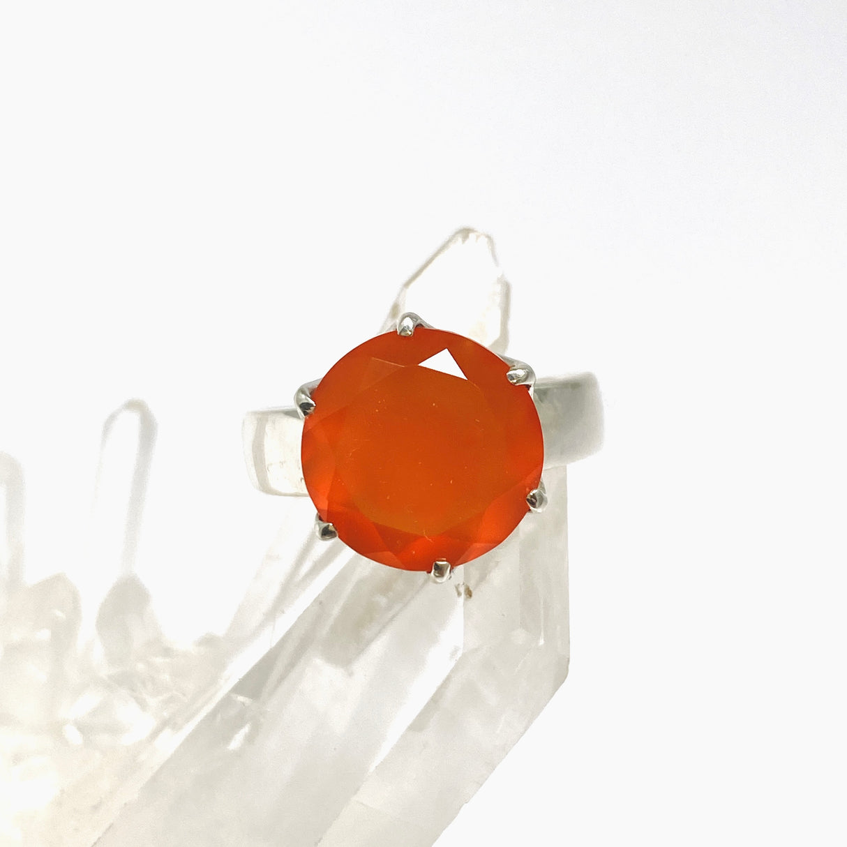 Carnelian Round Faceted Ring Size 8 PRGJ1032