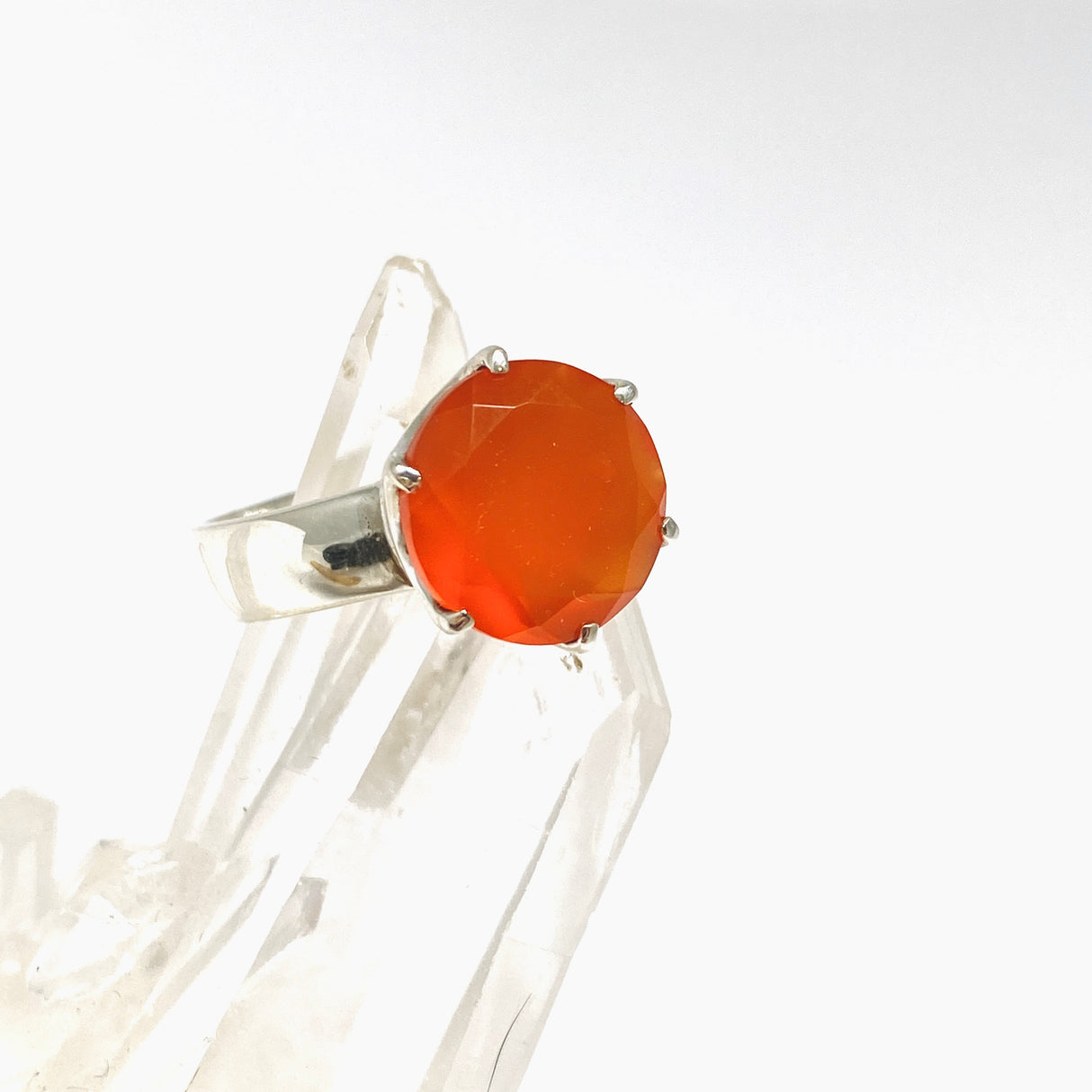 Carnelian Round Faceted Ring Size 8 PRGJ1032