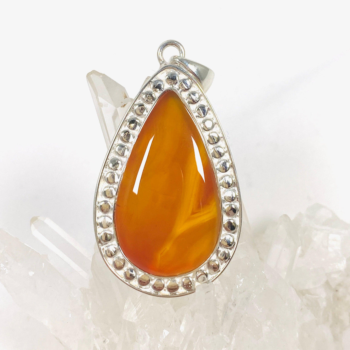 Carnelian silver detailed teardrop pendant KPGJ3674 - Nature's Magick