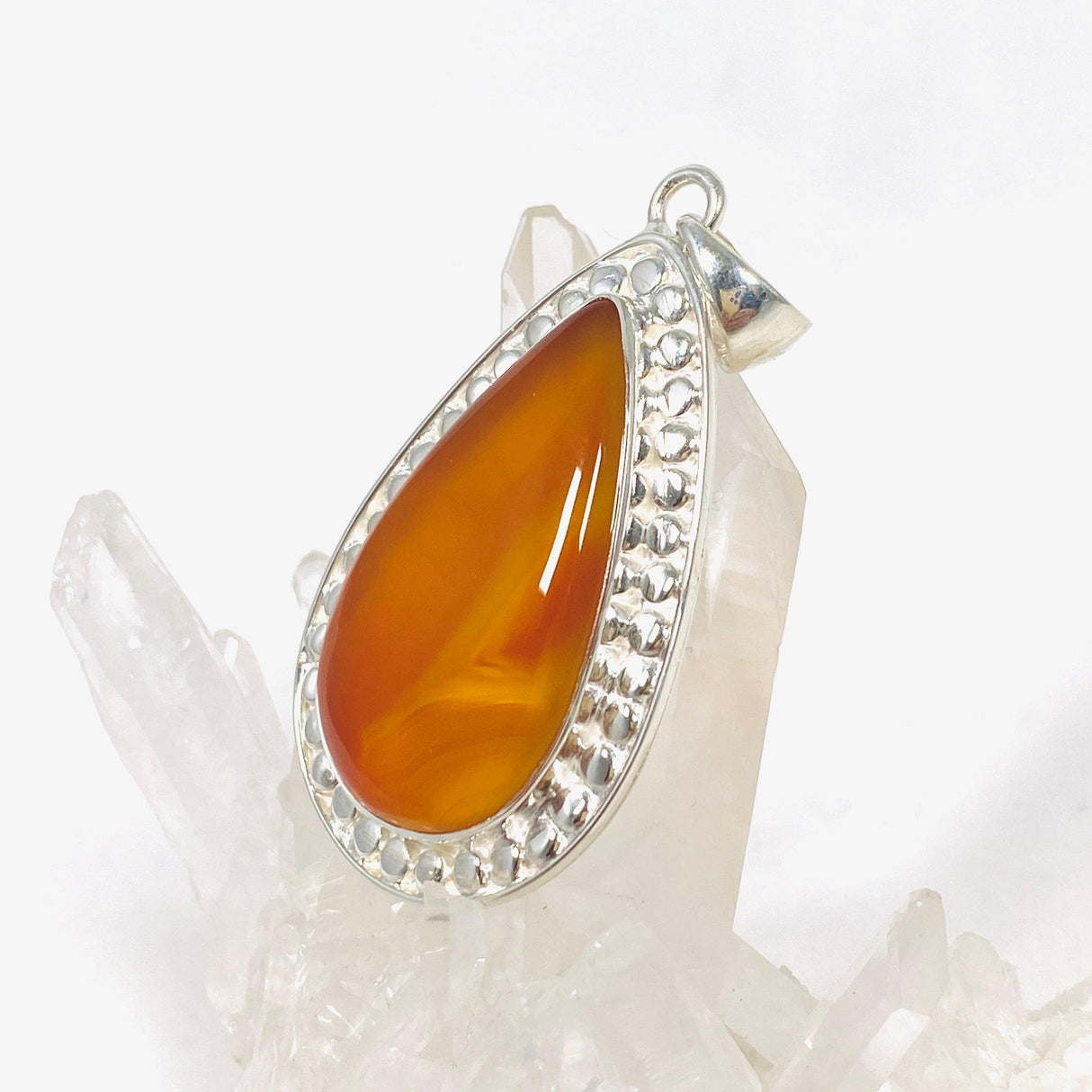 Carnelian silver detailed teardrop pendant KPGJ3674 - Nature's Magick