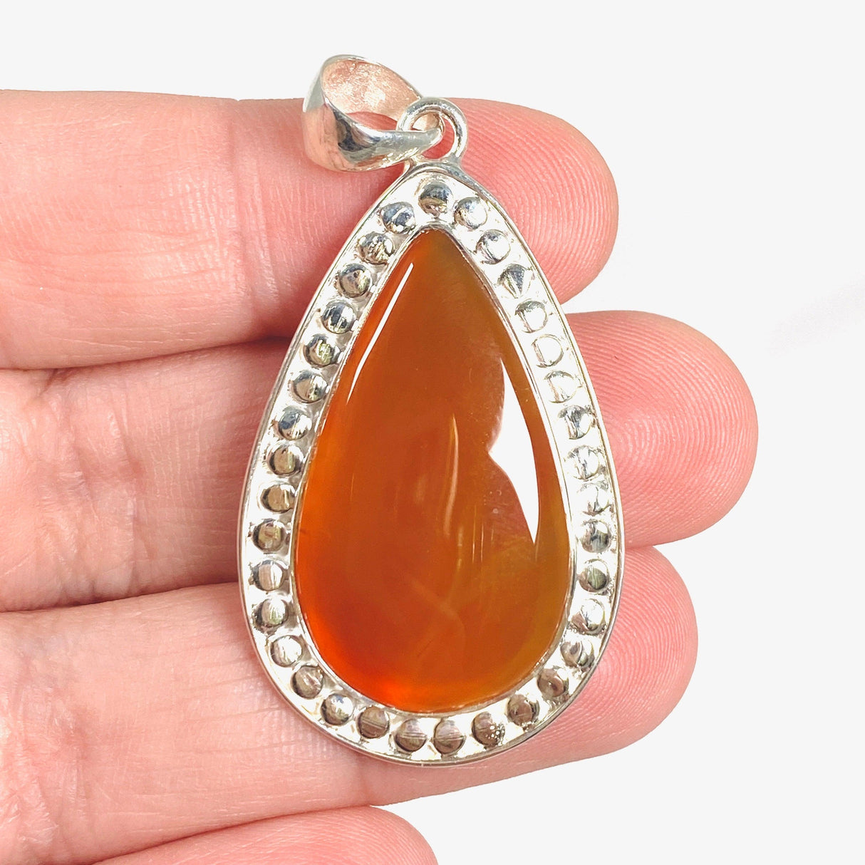 Carnelian silver detailed teardrop pendant KPGJ3674 - Nature's Magick