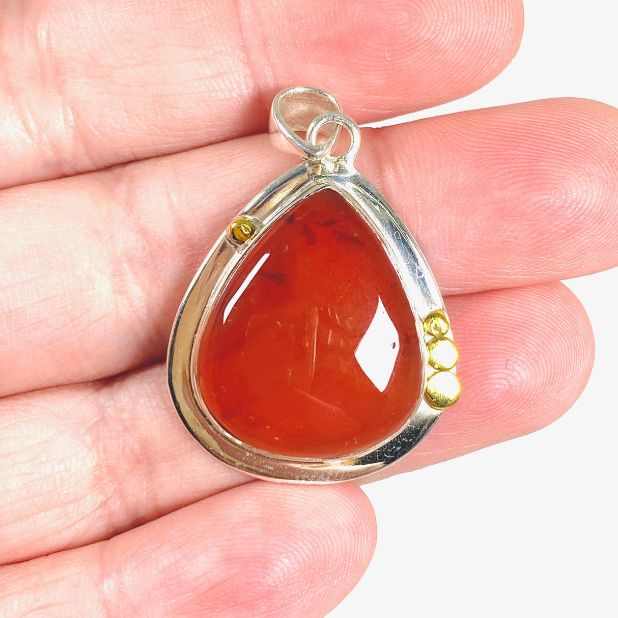 Carnelian teardrop pendant with gold detailing KPGJ3677 - Nature's Magick