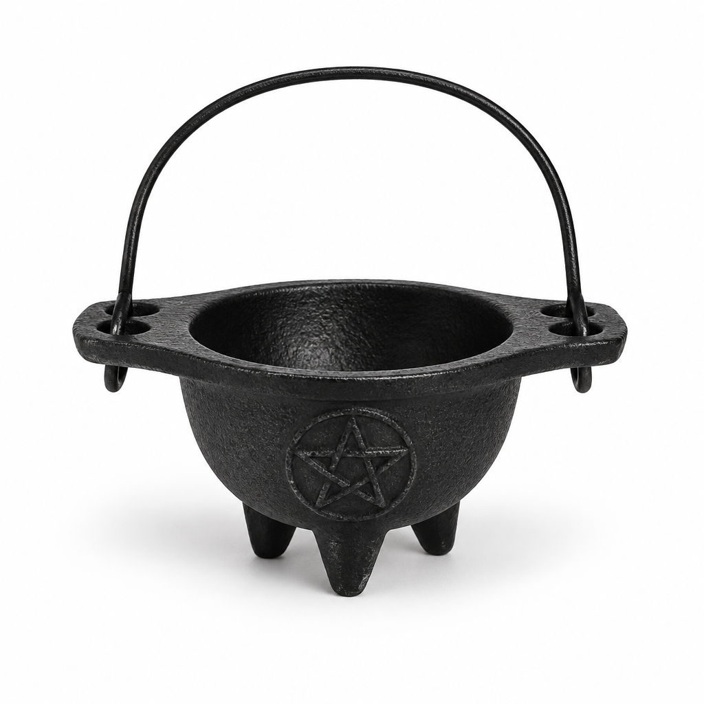 Cast iron cauldron with pentagram design, no lid, 7cm