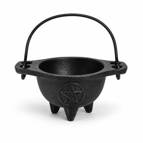 Cast iron cauldron with pentagram design, no lid, 7cm