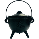 Cast Iron Cauldron with lid - large 11cm Triquetra design - Nature's Magick