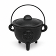 Large cast iron cauldron with lid and pentagram design, 11cm
