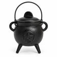 Cast iron cauldron with lid and pentagram design, 9cm