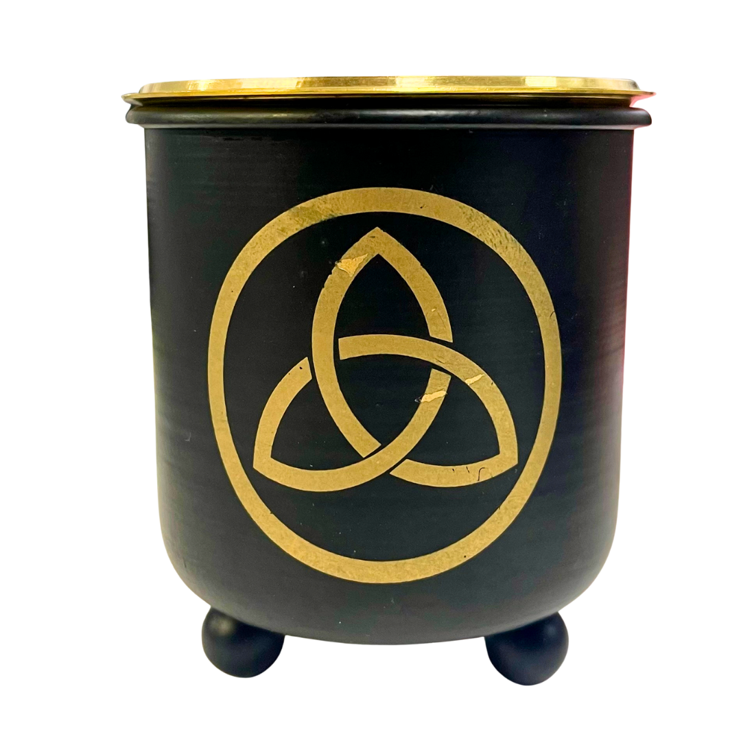 Incense Charcoal Burner BLACK GOLD TRIQUETRA w Brass Grid