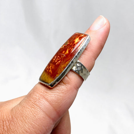 Cherry Creek Jasper Hammered band rectangular ring s.8 KRGJ1606 - Nature's Magick