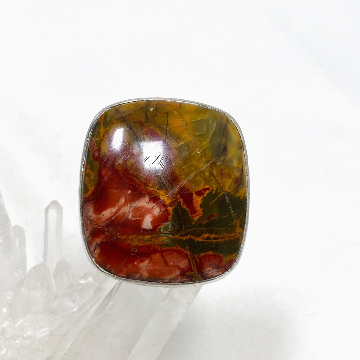 Cherry Creek Jasper Hammered band square ring s.8 KRGJ1607 - Nature's Magick