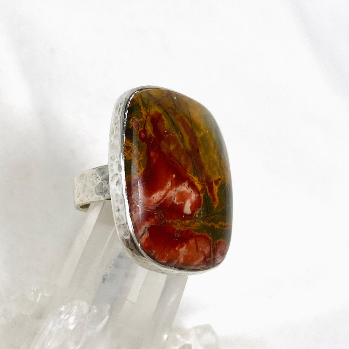 Cherry Creek Jasper Hammered band square ring s.8 KRGJ1607 - Nature's Magick