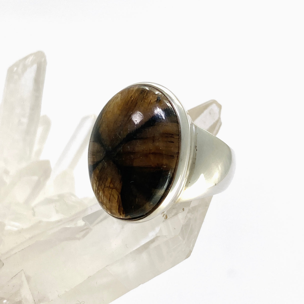 Chiastolite Oval Cabochon Ring Size 9 PRGJ918