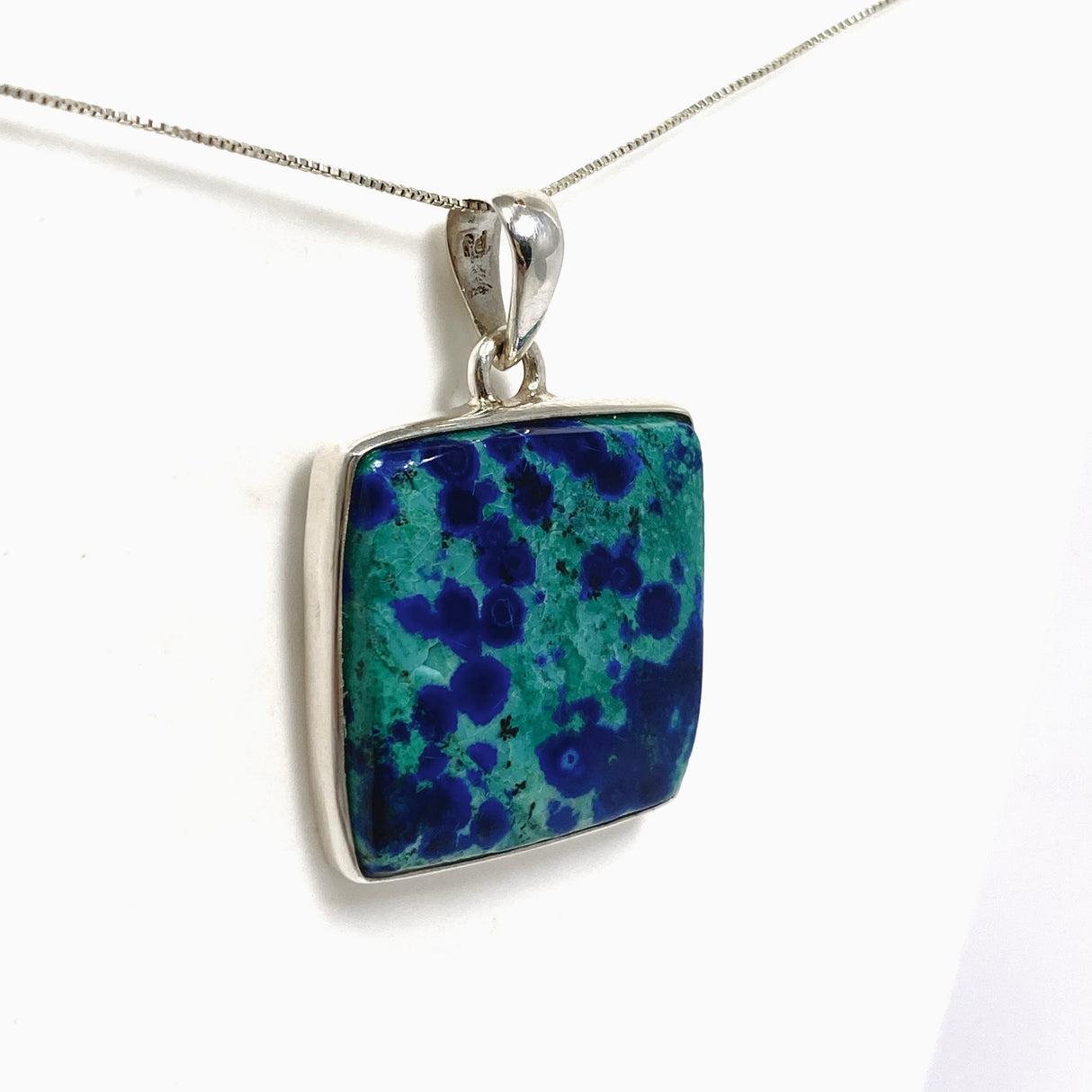 Chrysocolla and Azurite Square Cabochon Pendant PPGJ1189