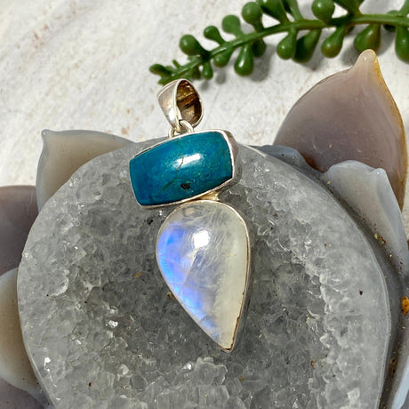 Chrysocolla and moonstone pendant KPGJ2043 - Nature's Magick