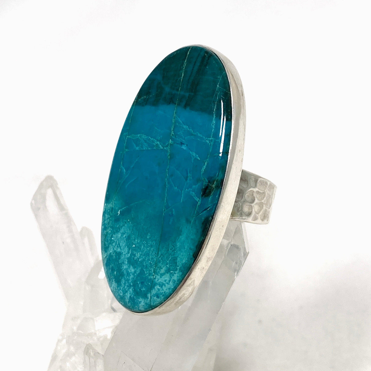 Chrysocolla Oval Ring with a Hammered Band Size 9 KRGJ3228 - Nature's Magick