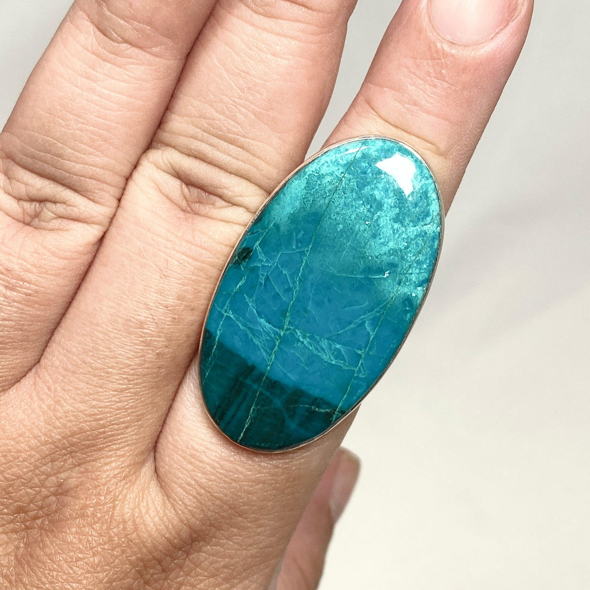 Chrysocolla Oval Ring with a Hammered Band Size 9 KRGJ3228 - Nature's Magick