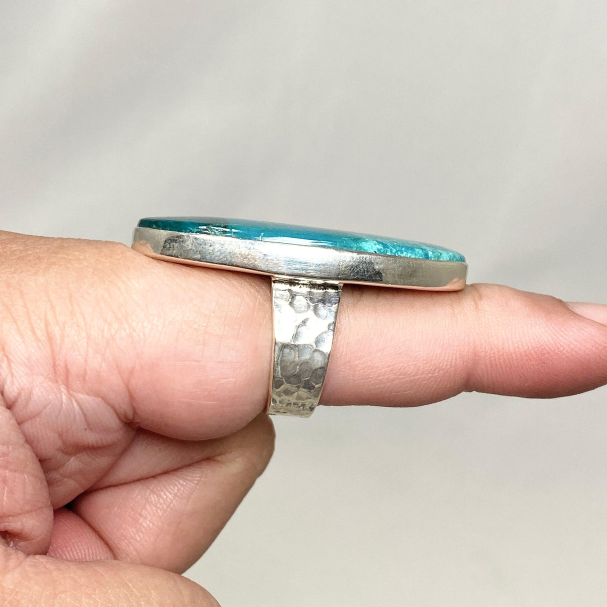 Chrysocolla Oval Ring with a Hammered Band Size 9 KRGJ3228 - Nature's Magick