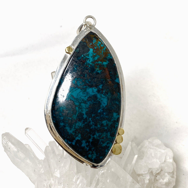 Chrysocolla with Cuprite Freeform Pendant in a Decorative Setting KPGJ4433 - Nature's Magick