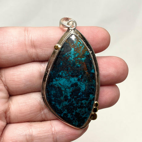 Chrysocolla with Cuprite Freeform Pendant in a Decorative Setting KPGJ4433 - Nature's Magick