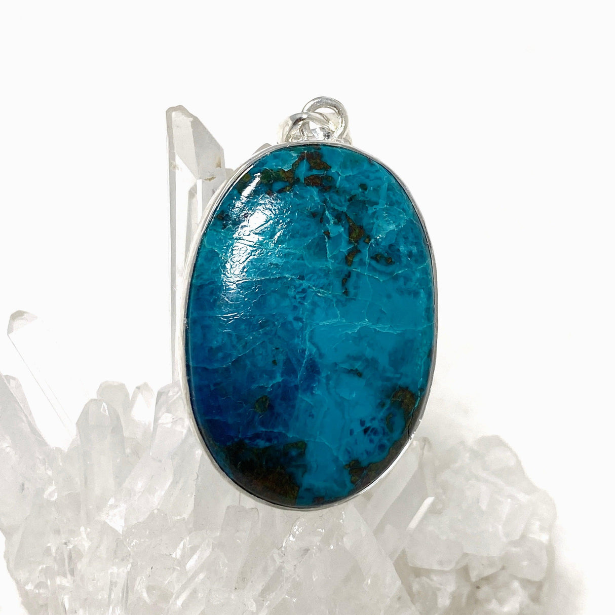 Chrysocolla with Shattuckite Oval Pendant in a Hammered Setting KPGJ4416 - Nature's Magick
