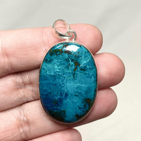 Chrysocolla with Shattuckite Oval Pendant in a Hammered Setting KPGJ4416 - Nature's Magick