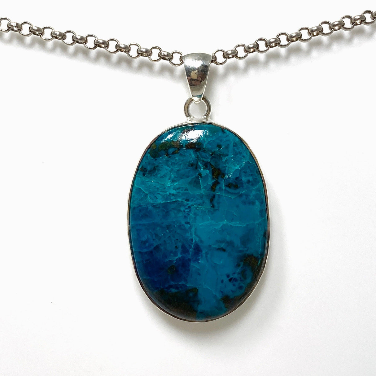 Chrysocolla with Shattuckite Oval Pendant in a Hammered Setting KPGJ4416 - Nature's Magick