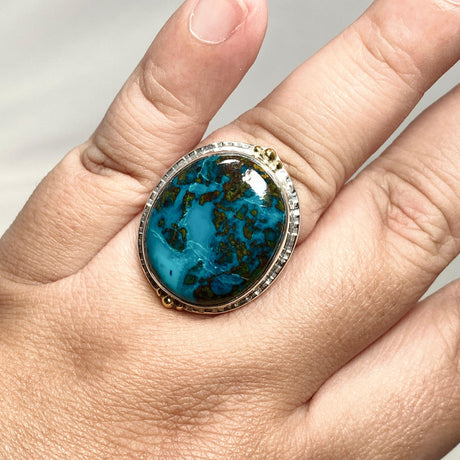 Chrysocolla with Shattuckite Oval Ring with Brass Accents Size 11 KRGJ3226 - Nature's Magick