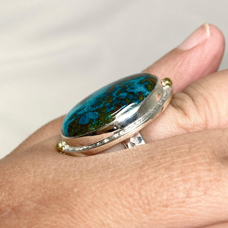 Chrysocolla with Shattuckite Oval Ring with Brass Accents Size 11 KRGJ3226 - Nature's Magick