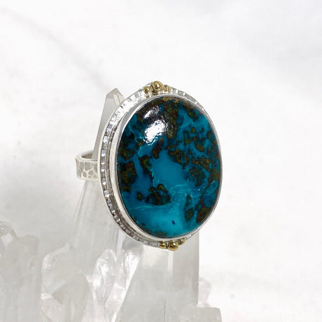 Chrysocolla with Shattuckite Oval Ring with Brass Accents Size 11 KRGJ3226 - Nature's Magick