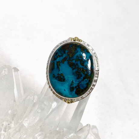 Chrysocolla with Shattuckite Oval Ring with Brass Accents Size 11 KRGJ3226 - Nature's Magick