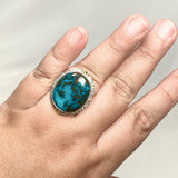 Chrysocolla with Shattuckite Oval Ring with Brass Accents Size 11 KRGJ3226 - Nature's Magick