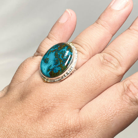 Chrysocolla with Shattuckite Oval Ring with Brass Accents Size 11 KRGJ3226 - Nature's Magick