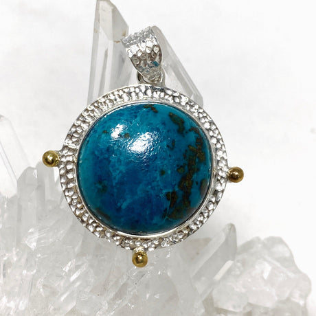 Chrysocolla with Shattuckite Round Pendant in a Decorative Setting KPGJ4424 - Nature's Magick