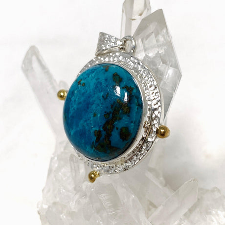 Chrysocolla with Shattuckite Round Pendant in a Decorative Setting KPGJ4424 - Nature's Magick