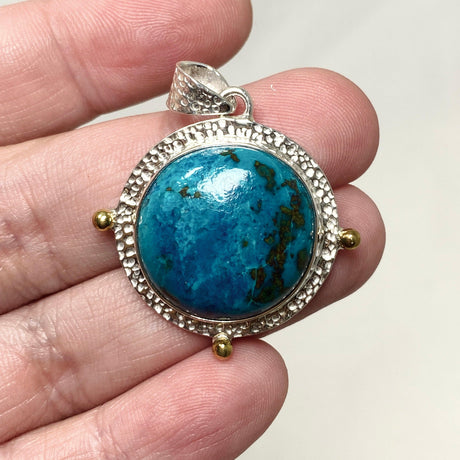 Chrysocolla with Shattuckite Round Pendant in a Decorative Setting KPGJ4424 - Nature's Magick