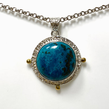 Chrysocolla with Shattuckite Round Pendant in a Decorative Setting KPGJ4424 - Nature's Magick