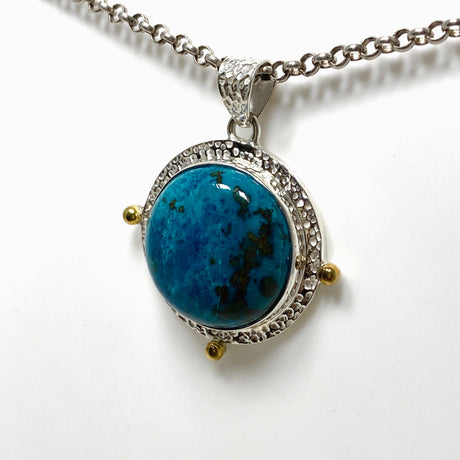 Chrysocolla with Shattuckite Round Pendant in a Decorative Setting KPGJ4424 - Nature's Magick