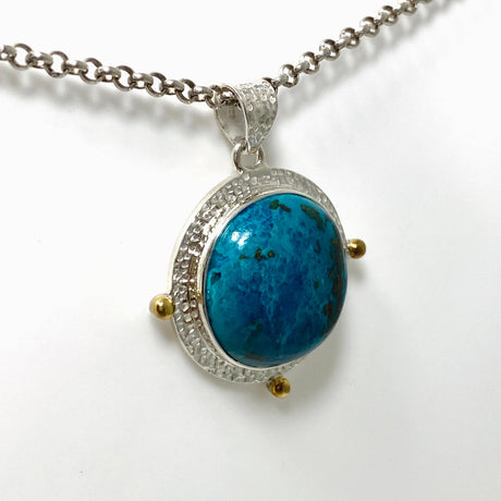 Chrysocolla with Shattuckite Round Pendant in a Decorative Setting KPGJ4424 - Nature's Magick