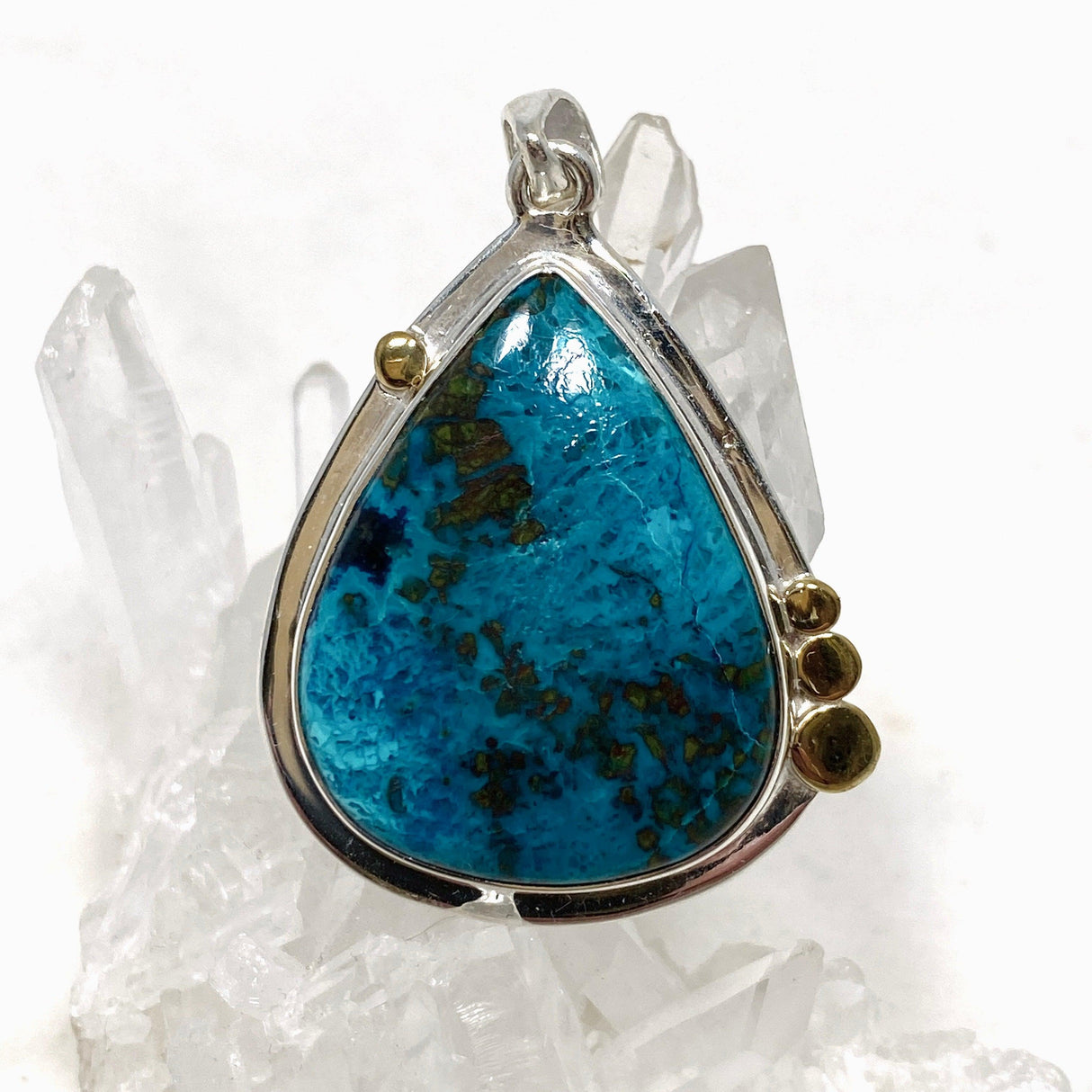 Chrysocolla with Shattuckite Teardrop Pendant in a Decorative Setting KPGJ4428 - Nature's Magick