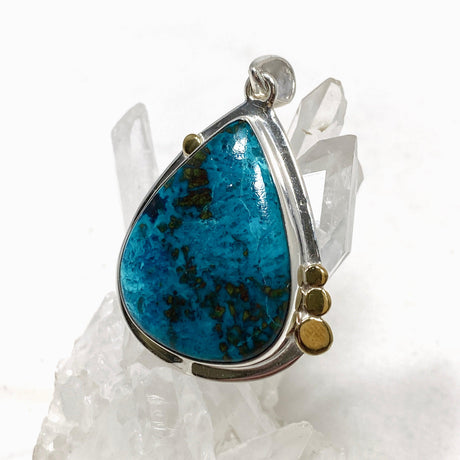 Chrysocolla with Shattuckite Teardrop Pendant in a Decorative Setting KPGJ4428 - Nature's Magick