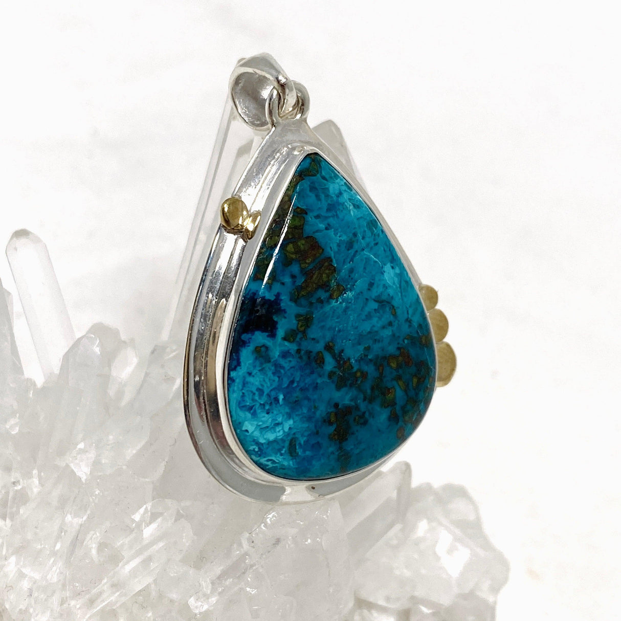 Chrysocolla with Shattuckite Teardrop Pendant in a Decorative Setting KPGJ4428 - Nature's Magick