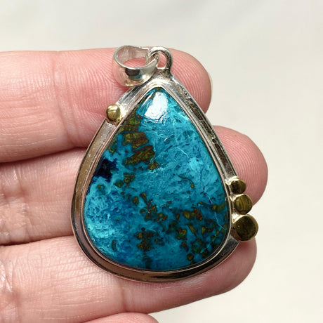 Chrysocolla with Shattuckite Teardrop Pendant in a Decorative Setting KPGJ4428 - Nature's Magick