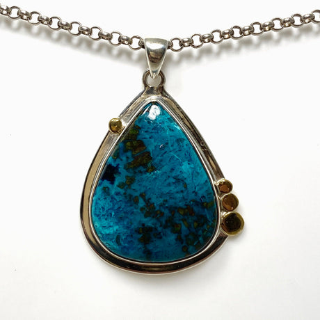 Chrysocolla with Shattuckite Teardrop Pendant in a Decorative Setting KPGJ4428 - Nature's Magick