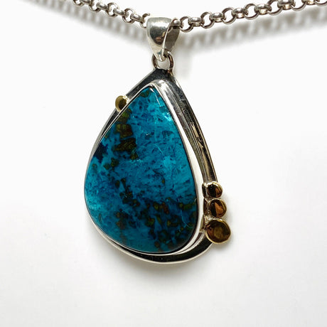 Chrysocolla with Shattuckite Teardrop Pendant in a Decorative Setting KPGJ4428 - Nature's Magick