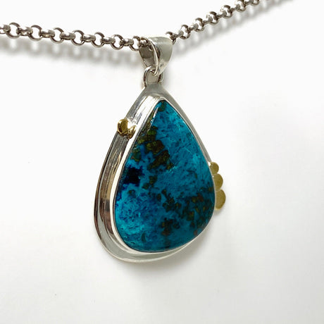 Chrysocolla with Shattuckite Teardrop Pendant in a Decorative Setting KPGJ4428 - Nature's Magick