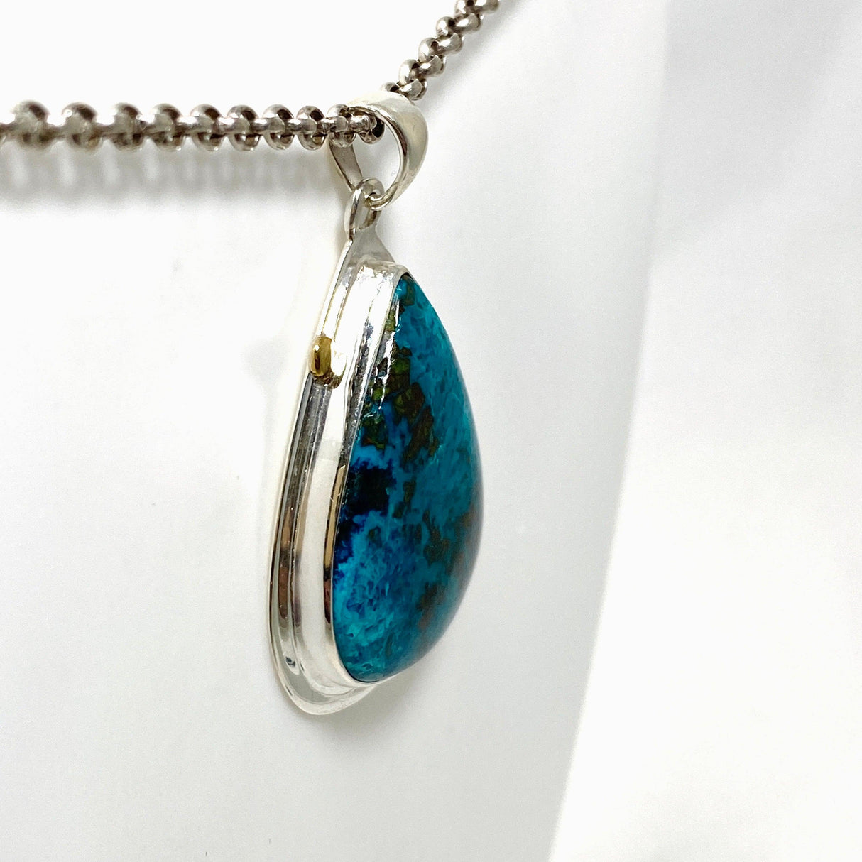 Chrysocolla with Shattuckite Teardrop Pendant in a Decorative Setting KPGJ4428 - Nature's Magick